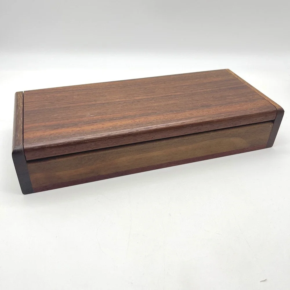 Vintage Handcrafted Wood Valet Box Felt Lined 4 Compartment Jewelry Watch Case